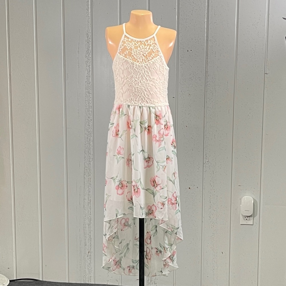 **Fashion Magazine Girl's Halter Lace Floral Dress Size L